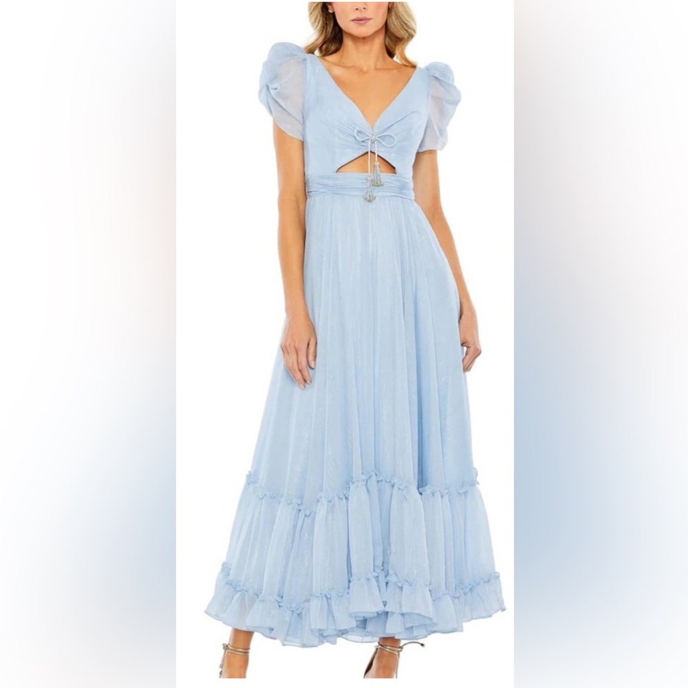Metallic Ruched Cutout A-Line Gown